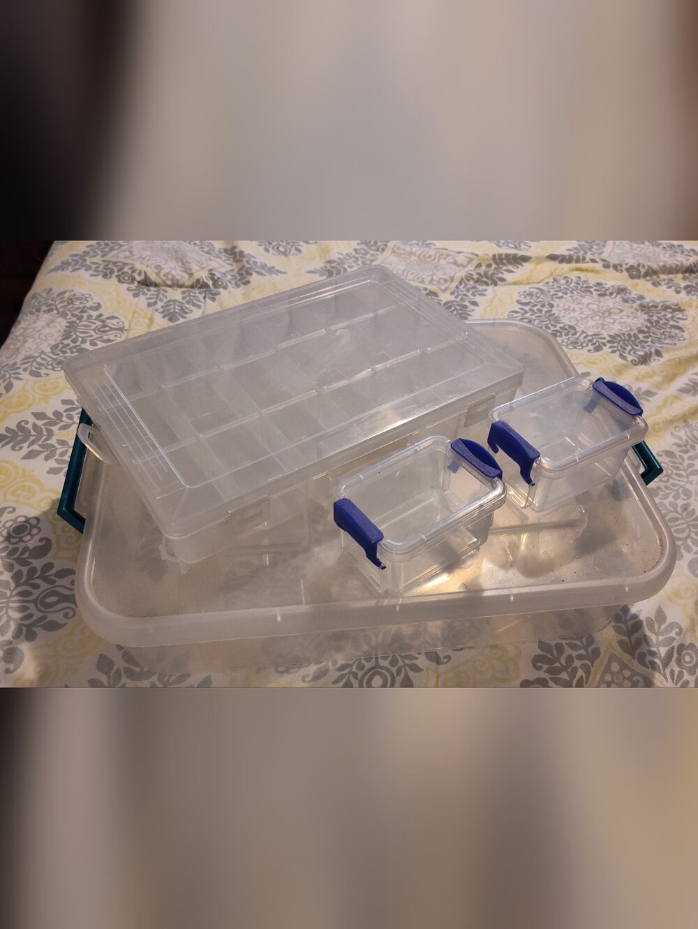 Bundle Of Clear Plastic Compartment Storage Box with Blue Latches - Organization